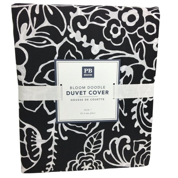 Pottery Barn Other - Pottery Barn Teen Dorm Duvet Cover Twin Bloom Doodle Black White Cotton Floral